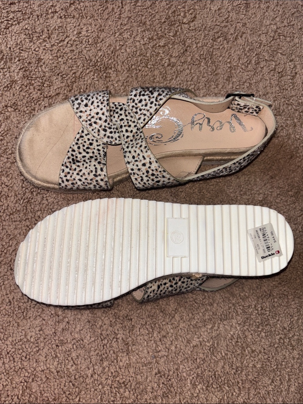 Buckle Beige Cheetah-Print Cross-Strap Sandal